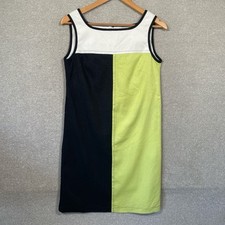 Marks & Spencer Linen Mix Block Colours Smart Dress Navy Green Shirt Size Uk8