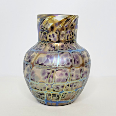 Vintage Mario Real Studio Iridescent Handblown Art Glass Vase Signed 6.5''