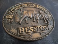 VINTAGE HESTON 1981 NATIONAL FINALS RODEO BELT BUCKLE COWBOY BULLFIGHTER