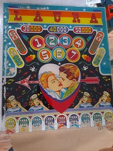 WILLIAMS, LAURA, Original Pinball Machine BACK GLASS, 1948