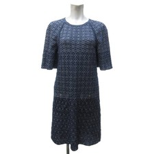 Chanel Lame Dress Silk Navy Size 36 Chest 16.9 in Length 33.9 in