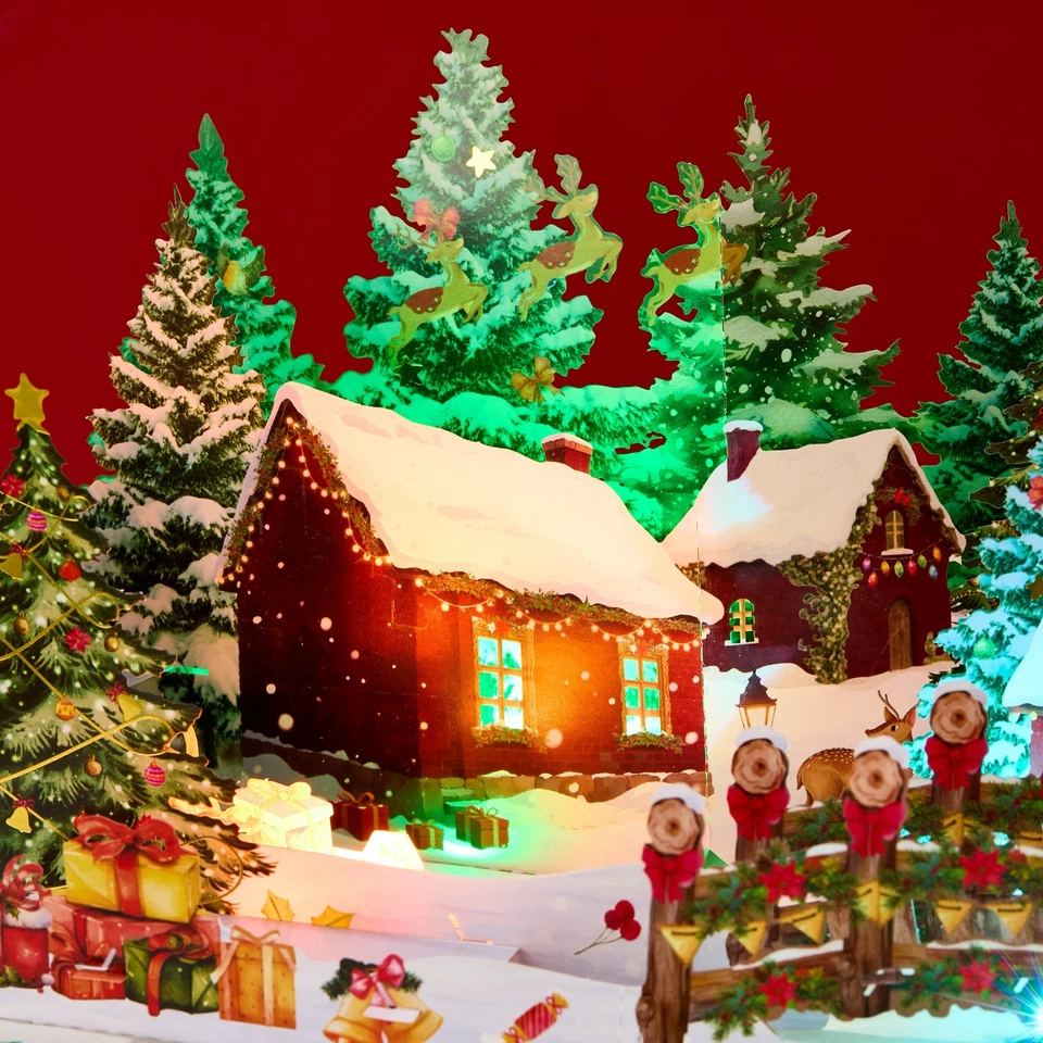 3D Pop-Up Christmas Card with Music & LED Lights | Winter Wonderland Village - Image 3 of 4