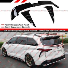 For 21-26 Toyota Sienna Gloss Black Rear Roof Spoiler +Liftgate Window Side Trim