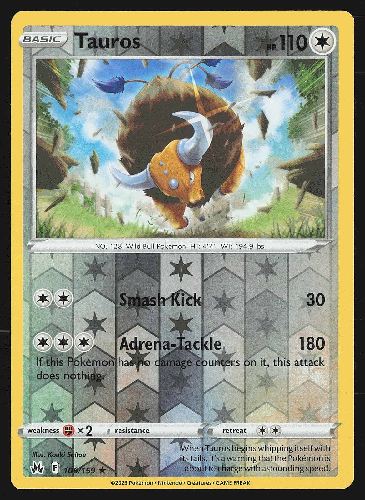 Crown Zenith Tauros #106/159 Reverse Holo Pokemon Card