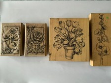 Wooden Rubber Stamps for Card Making, Crafting - Flowers theme Job Lot of 4