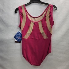 Motionwear Dance Gymnastics Leotard Solid Red Gold Stripes Girls Large 12-14