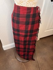 Vintage Woolrich Buffalo Plaid Wrap Maxi Skirt Fringe Red Black Women s 18