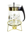 Vintage 60s MCM Pyrex Gold Town & Country Coffee Pot Carafe Set With Stand