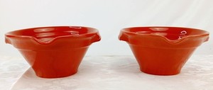 Set of 2 Red Stoneware Mixing Bowls Spiral Design Pour Spout New Microwave Safe