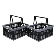 2 PCS Collapsible Crate With Handle Plastic Shopping Baskets Durable Stacking