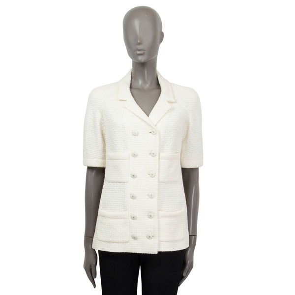 67433-1 authentische CHANEL creme Baumwolle 14C SINGAPUR BAND TWEED Jacke 40 M