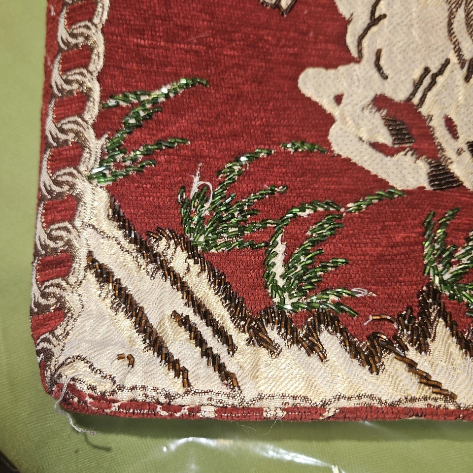 Lovely Tapestry Style Red Tote Bag Mountains Horses Western Beaded Embroidery  - Image 4 of 4