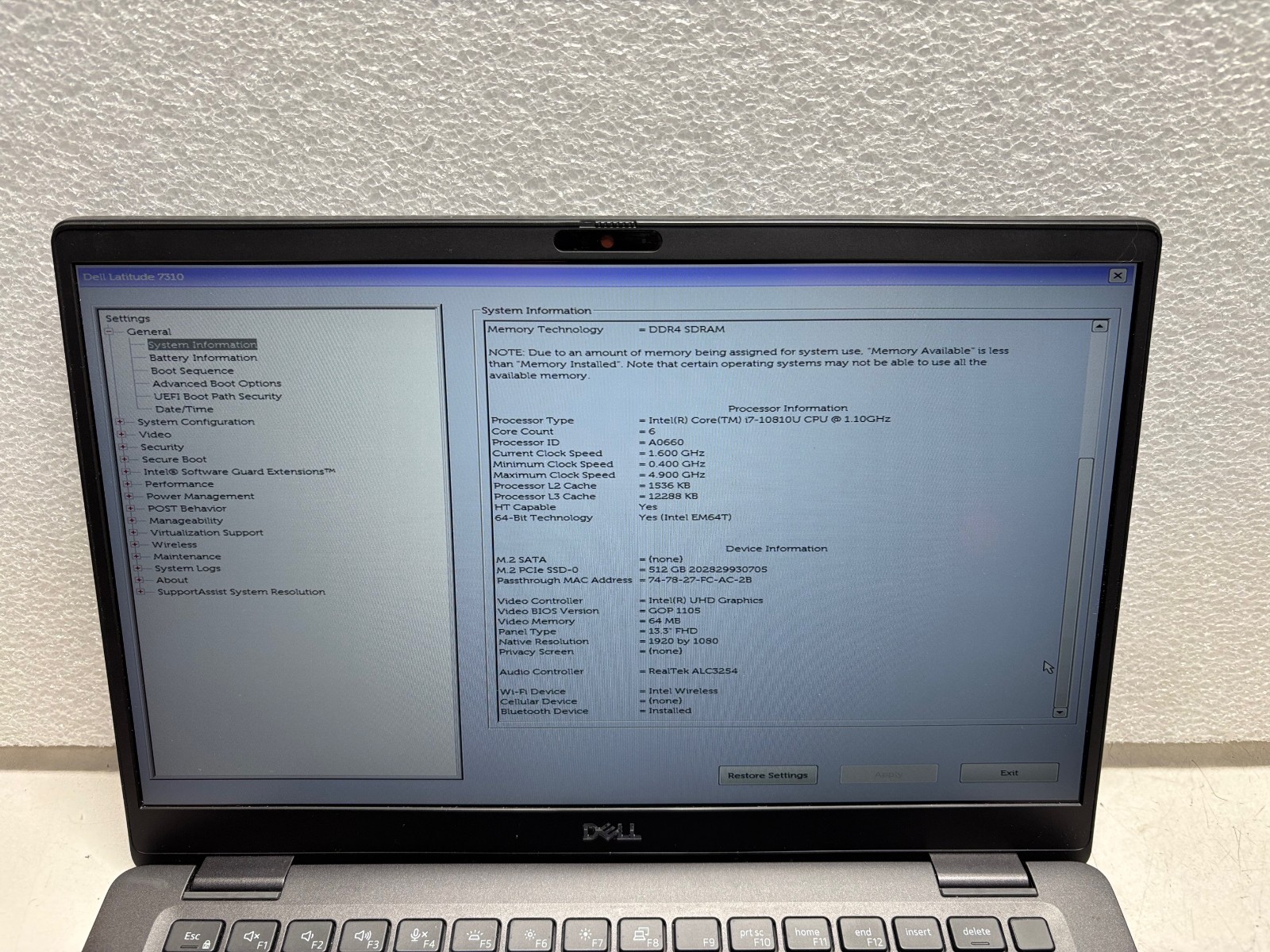 Dell Latitude 7310, 13-Inch Laptop, with Intel Core i7 8th Gen., Windows 11 Pro