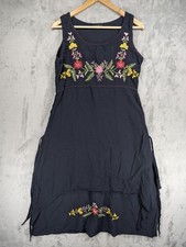 Ipekci Women’s M Black Embroidered Floral Cotton Boho Peasant Sleeveless Dress