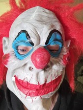 Vintage Killer Clown Mask Halloween Costume Cosplay Red Hair Stitched Lips
