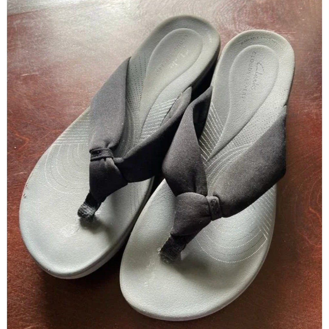 APL Clarks Cloudstepper sandali donna infradito nero grigio tessuto ancore 9