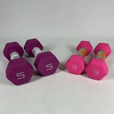 Neoprene Hex Dumbbell Hand Weights Set of 4 Workout Strength Training 3 and 5 LB