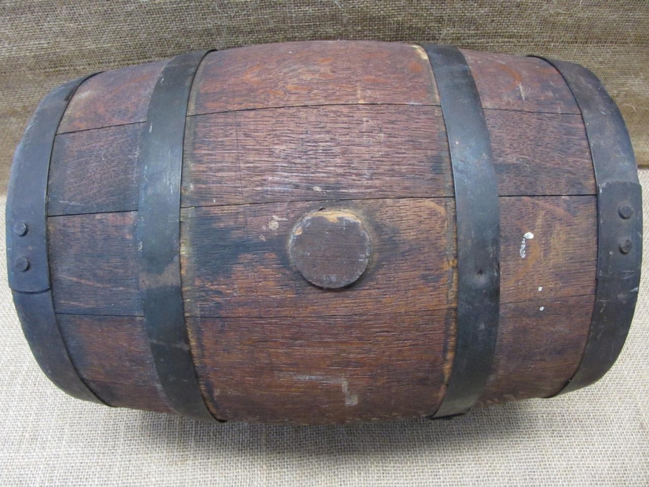 Vintage Wood & Iron Barrel Keg Banded Quarter Oak Decor Antique 11579