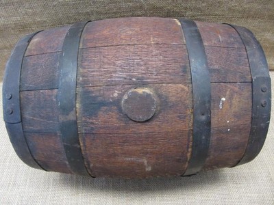 Vintage Wood & Iron Barrel Keg Banded Quarter Oak Decor Antique 11579