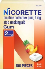 Nicorette 2 mg Nicotine Gum to Quit Smoking - Fruit Chill Flavored 100 Pieces 
