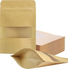 100PCS 3.5" x 5.5" Stand Up Kraft Paper Bags with Matte Window Zip Lock