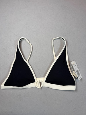 L Space Caicos Bikini Top Black White Ribbed Triangle NWT Womens Medium