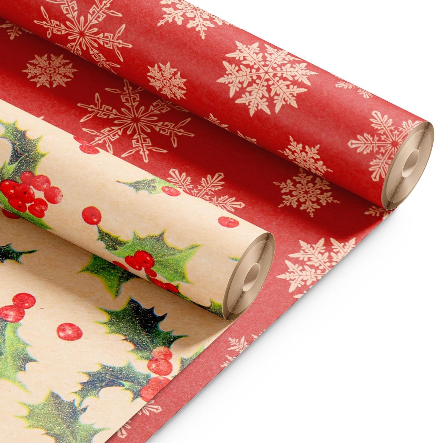 Christmas Wrapping Paper Rolls – 2 Pack Thick Paper Sheets 44.5cm x 25m – Kraft