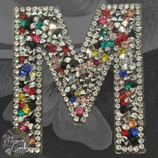 Letter M Multicolor Rhinestone Iron On Patch Applique Embellishment