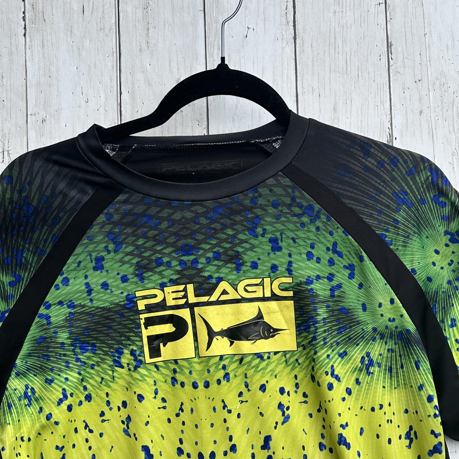 Pelagic Shirt Mens Small Yellow Green Dorado Mahi Fishing Performance UPF