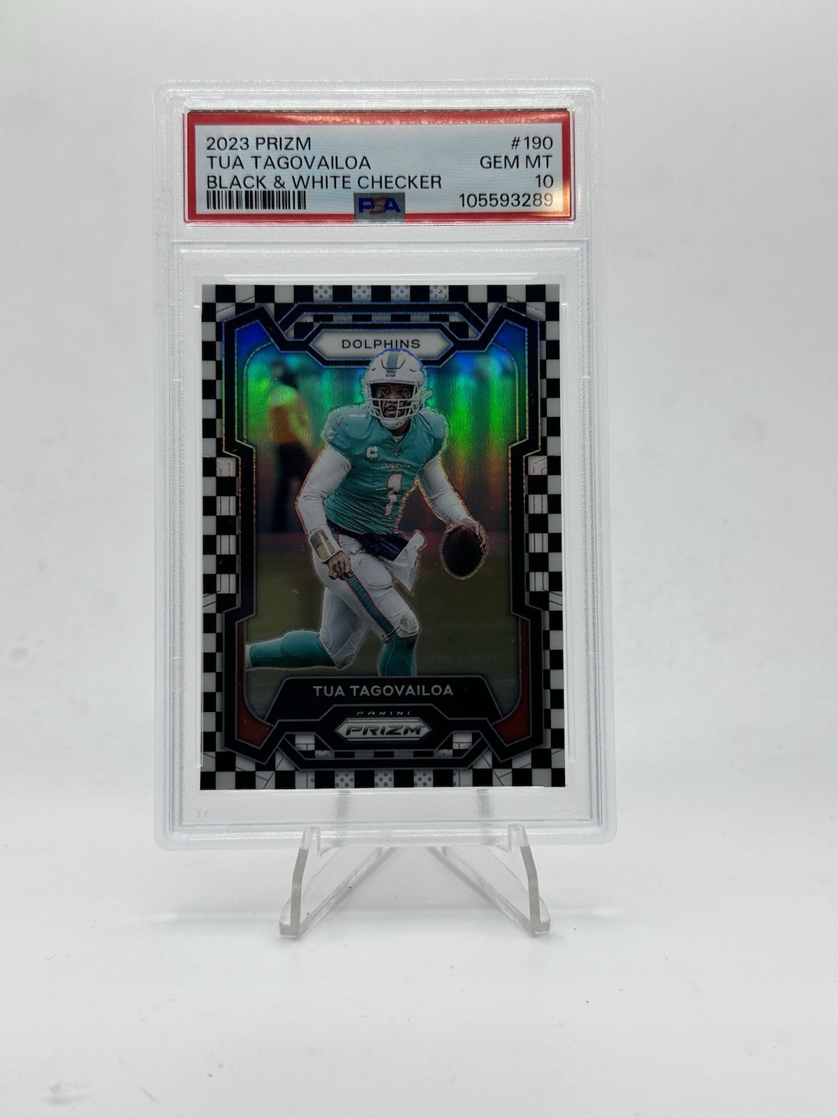 2023 Panini Prizm - Tua Tagovailoa #190 Black & White Checker Prizm PSA 10