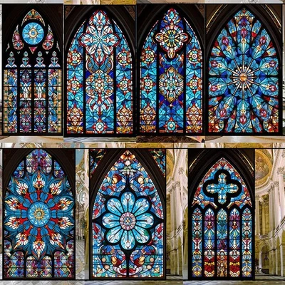 Autocollant de fenêtre d'intimité art rétro verre église support film teinté art - Photo 1/4