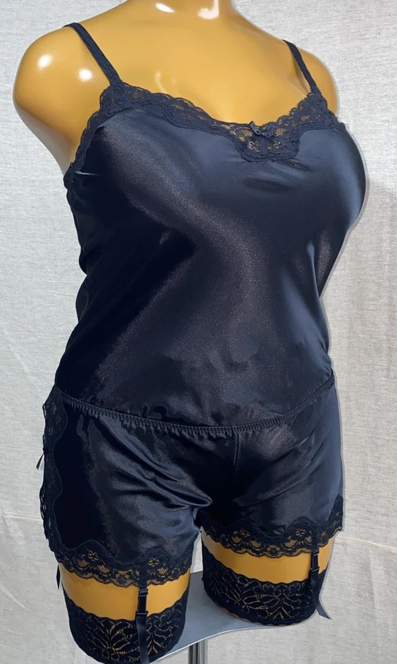 La SENZA Teddy/Playsuit, Black Slippery Glossy Liquid Satin & Lace, UK 14 - Image 2 of 4