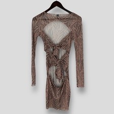 AsYou Womens Zebra Print Mesh Bodycon Mini Dress UK 8 Long Sleeve