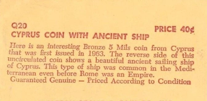 Littleton Coin Company Bronze 5 Mils Coin From Cyprus With Ancient Ship - Image 3 of 4