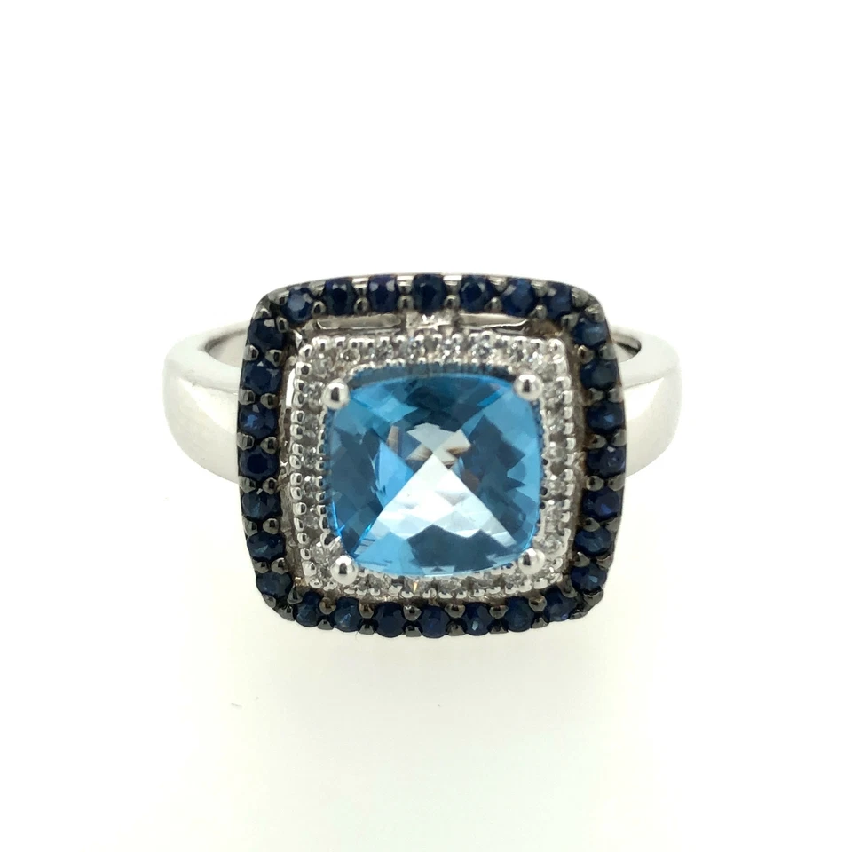 Anillo LeVian Oro Blanco 14K Topacio Azul H-I SI2 Diamante 2.75 cts Talla 4.5 Foto 2 de 4