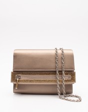 $ 725 Rodo Satin Clutch Bag Rhinestones Trim Chain Strap Magnetic Flap