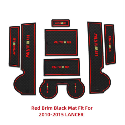 8Pcs Ralliart Red Brim Car Gate Slot Mat Cup Holder Mats For Lancer 2010-2015