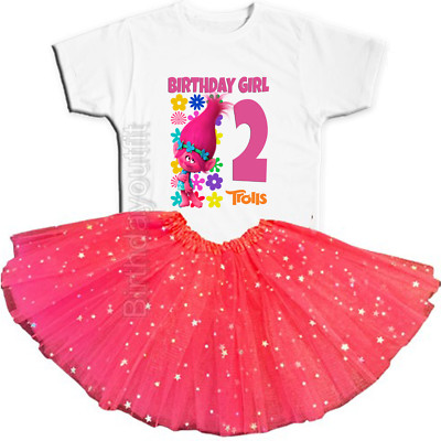 Trolls Party 2nd Birthday Fuchsia Tutu Outfit Personalized Name option Poppy