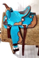 Western Barrel Racing Horse Saddle Pleasure Trail Floral Tooled Leather Tack Set