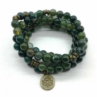 6mm Indian Agate Bracelet 108 Beads Lotus Chakra Bless Healing Diy Bohemian