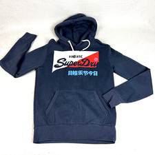 Superdry Hoodie Sweatshirt Skate Japan Mens Small Blue Cotton Blend VTG Hip Hop
