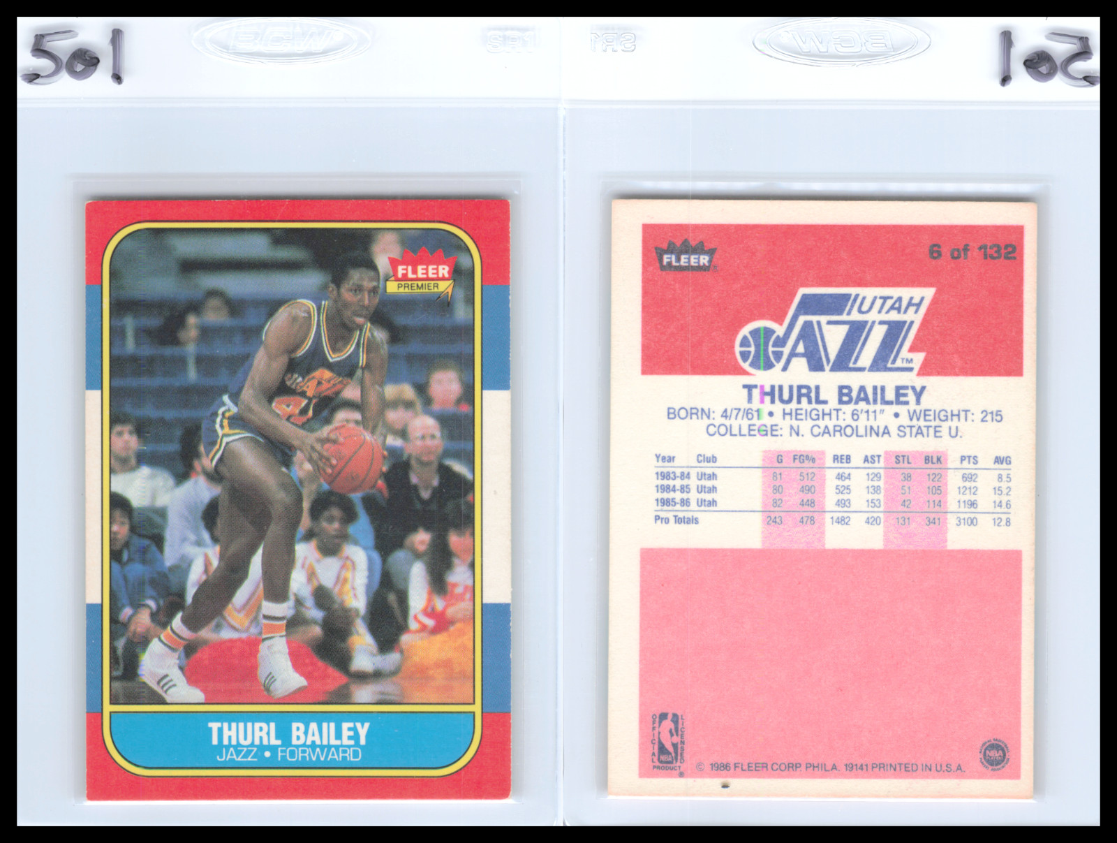 1986 Fleer Basketball #6 Thurl Bailey Utah Jazz    EX       501
