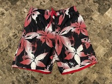NIKE Black  Red Floral Swim Trunks Mesh Lined Board Shorts Size Large