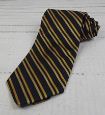 Brooks Brothers USA Made Pure Silk Tie Blue Gold Stripe 58"
