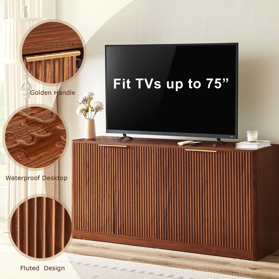 Sideboard Buffet Cabinet with Storage,59'' Walnut Fluted Credenza Console Table - Image 2 of 4