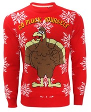 Mens Christmas Jumper Turkey Xmas Go Pluck Yourself Size S M L XL funny Novelty