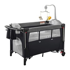 6in1 Foldable Baby Sleeper Bassinet Portable Crib Playard w/Diaper Changer Grey