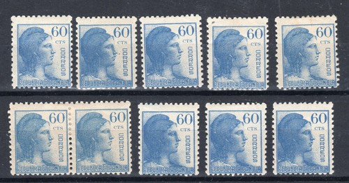 ESPAÑA 1938 EDIFIL 754* DIEZ EJEMPLARES NUEVOS CON CHARNELA O RESTOS