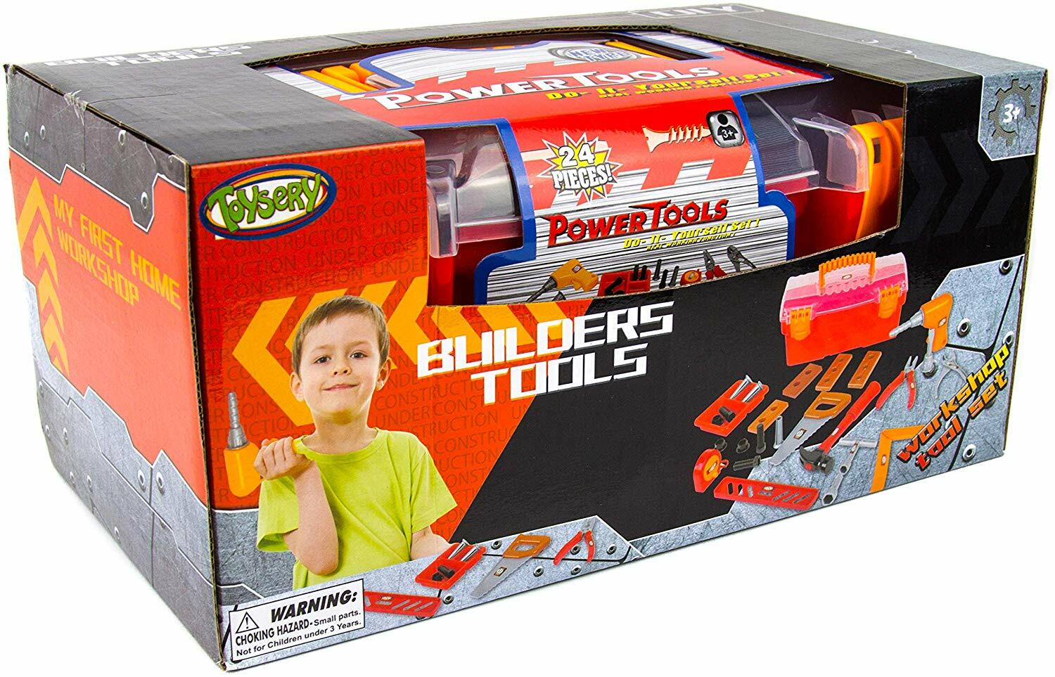 Toysery 24 Pieces Complete Kids Toy Tools Set - Fun Tool Box Kit For Kids