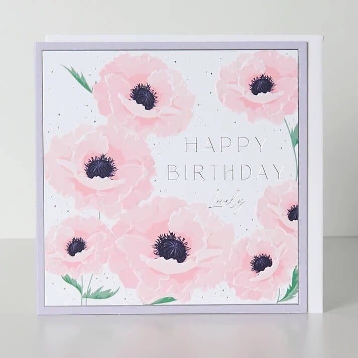 Pretty Birthday Card Pink Poppy Lovely Flowers Floral – Embossed Greeting Card